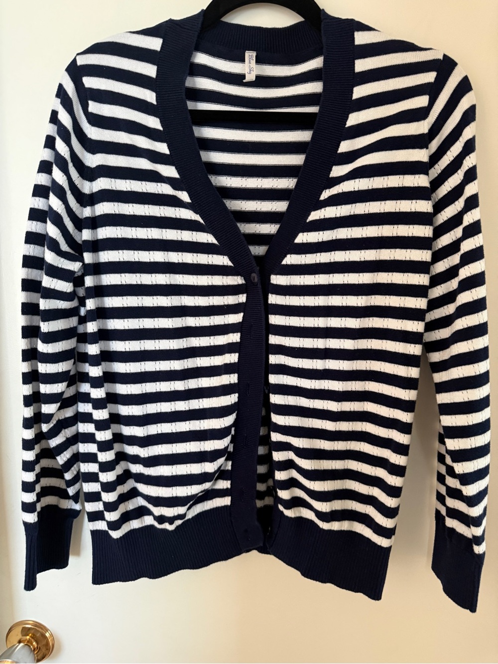 Blue Sky 100% Cotton Navy White Striped Nautical Cardigan XL